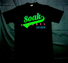 Load image into Gallery viewer, SOAK APPAREL SHIRT green soak with the pink apparel letters