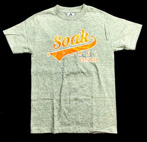 SOAK SHIRT shirt with orange and grey lettering 