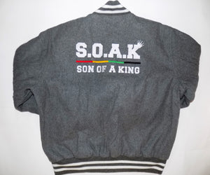 S.O.A.K  " S" Crown W/ Lion Letter Man Jacket (Gray/ White ) - S.O.A.K  Apparel 